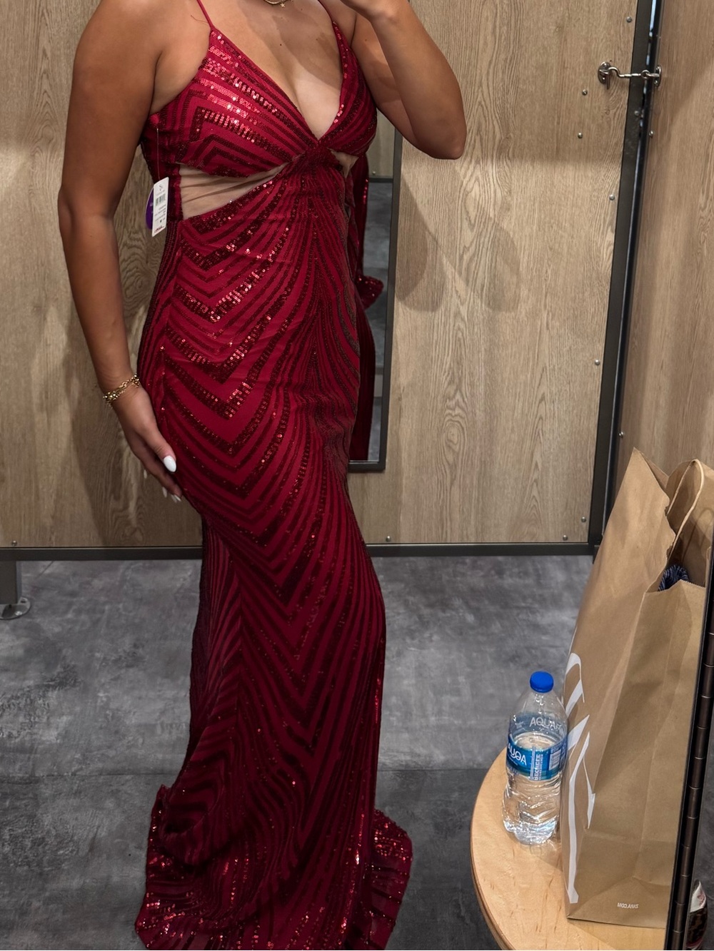 Windsor Red Sequin Cutout Prom Gown